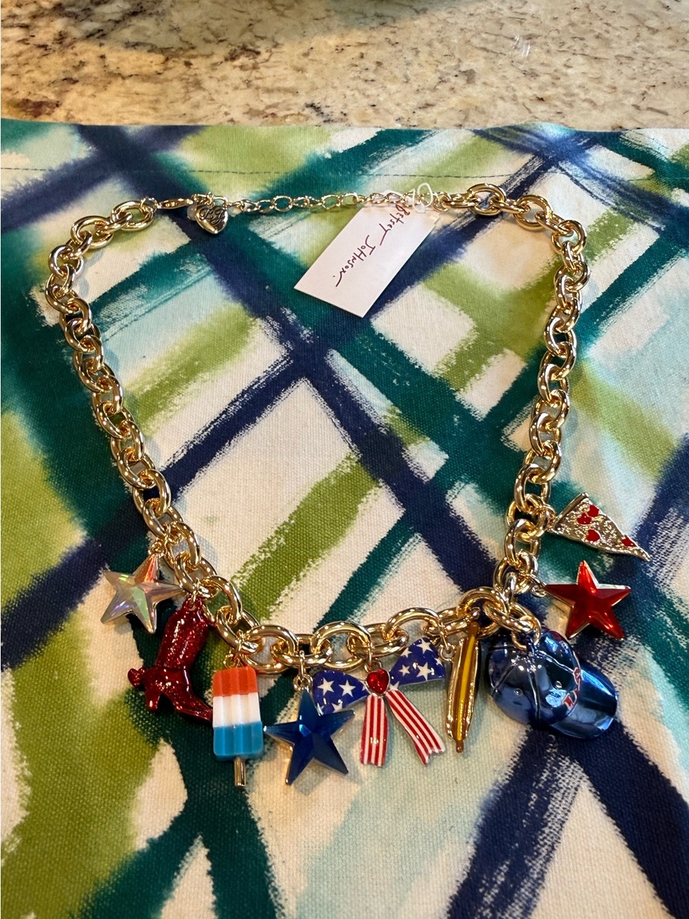 NEW BETSEY JOHNSON 4th Of July GOLD PLATED AMERICANA CHARM NECKLACE 🇺🇸